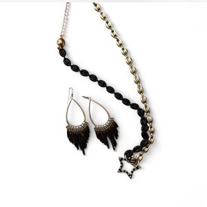 Elegant Black and Gold star Necklace and Earring Set